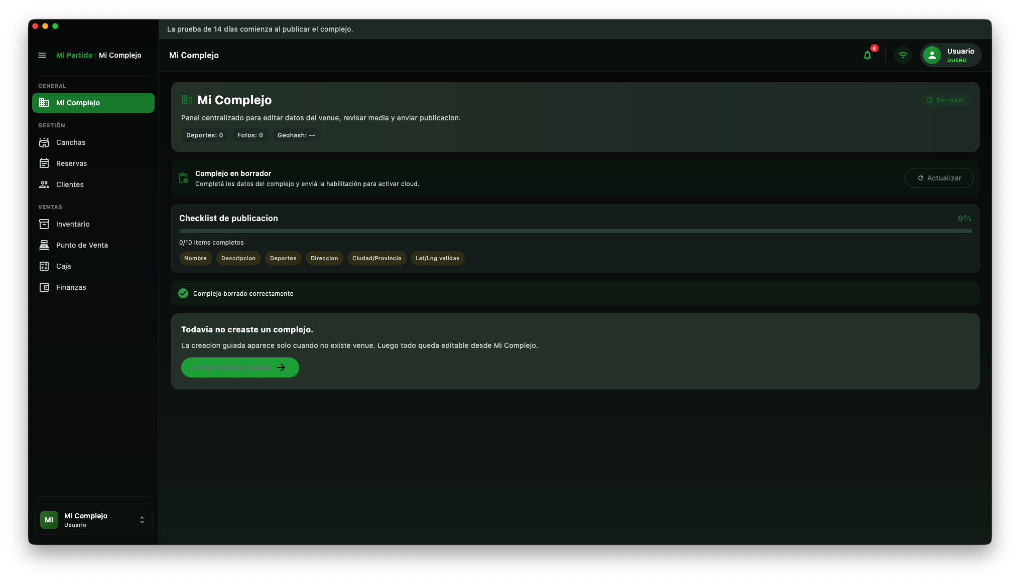 Dashboard Mi Partido Desktop